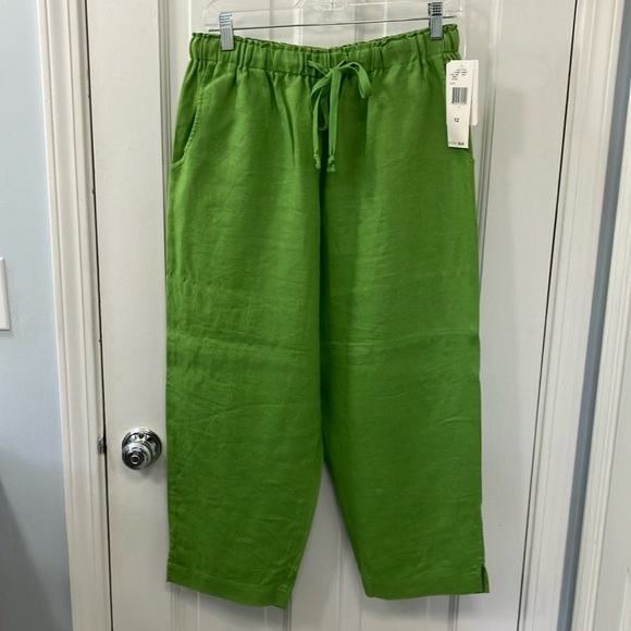 Jones New York Sport Green Cropped Linen pants size 12 drawstring elastic waist - Picture 12 of 12